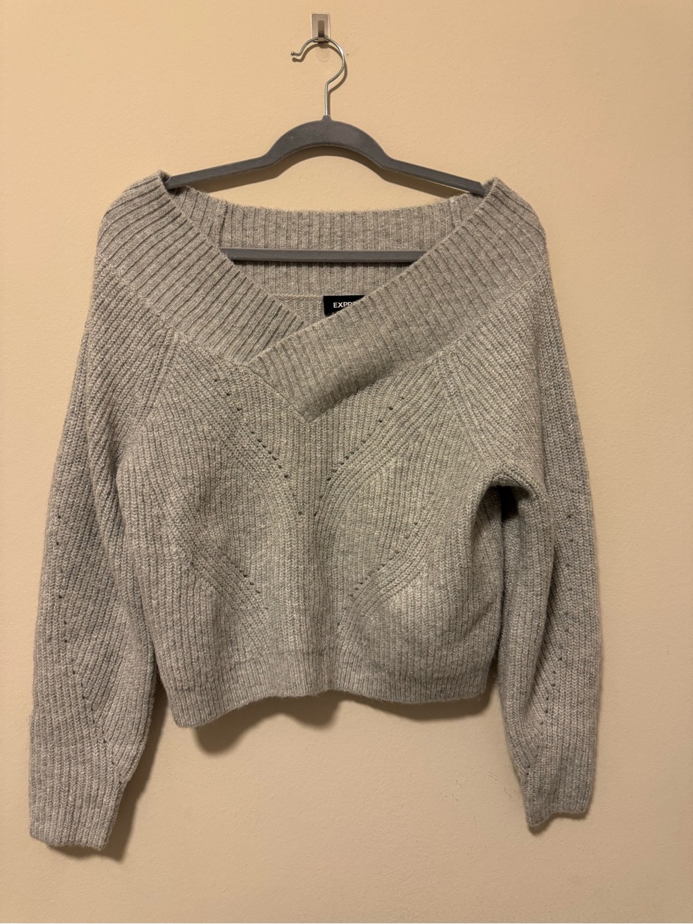 Express Gray V-Neck Soft Sweater with some metallic thread sz small